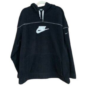 Vintage Nike Fleece Black X-Large Center Swoosh Spell Out Hooded Sweatshirt EUC